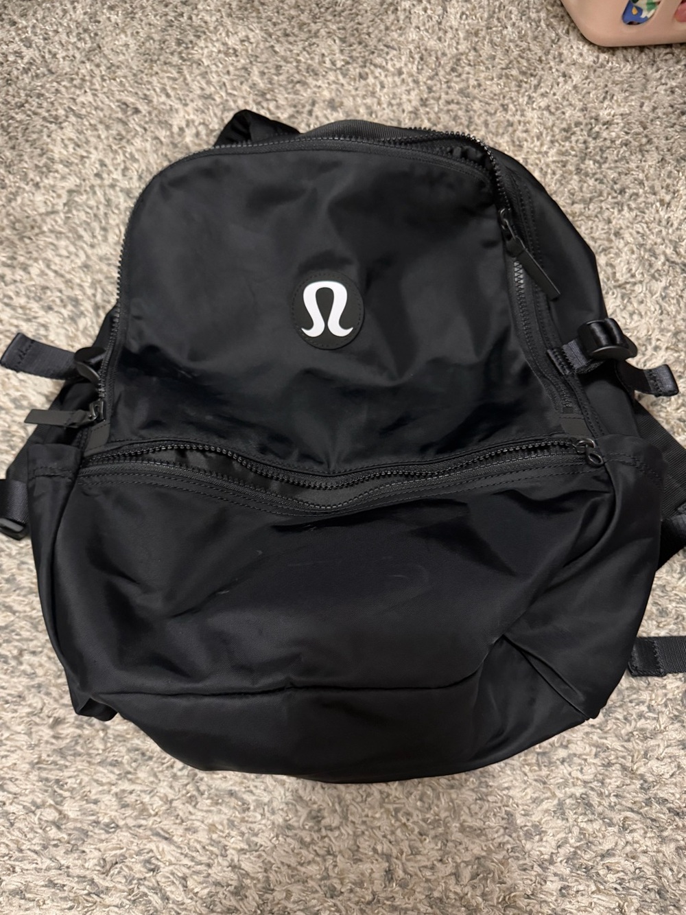 Lululemon backpack black white logo school bag laptop bag college